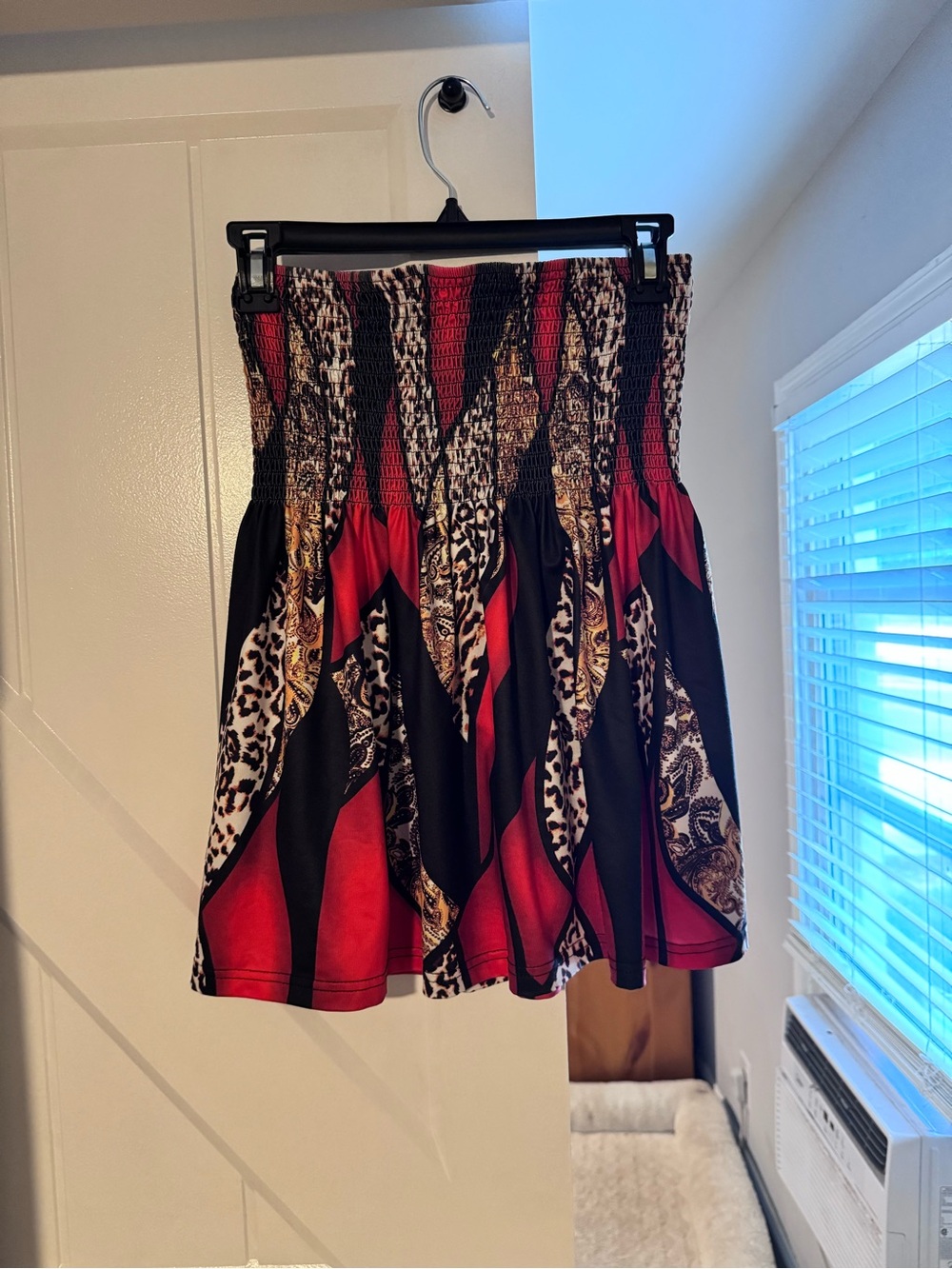 Red & Black Patterned Smocked Top